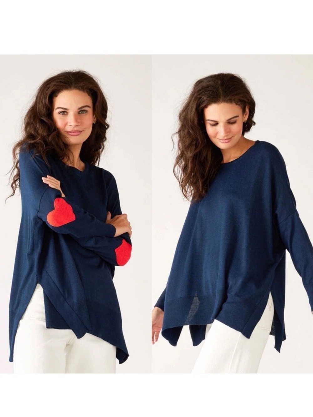 MerSea Amour Sweater Heart Elbow Patch Navy Blue Oversized Size O/S